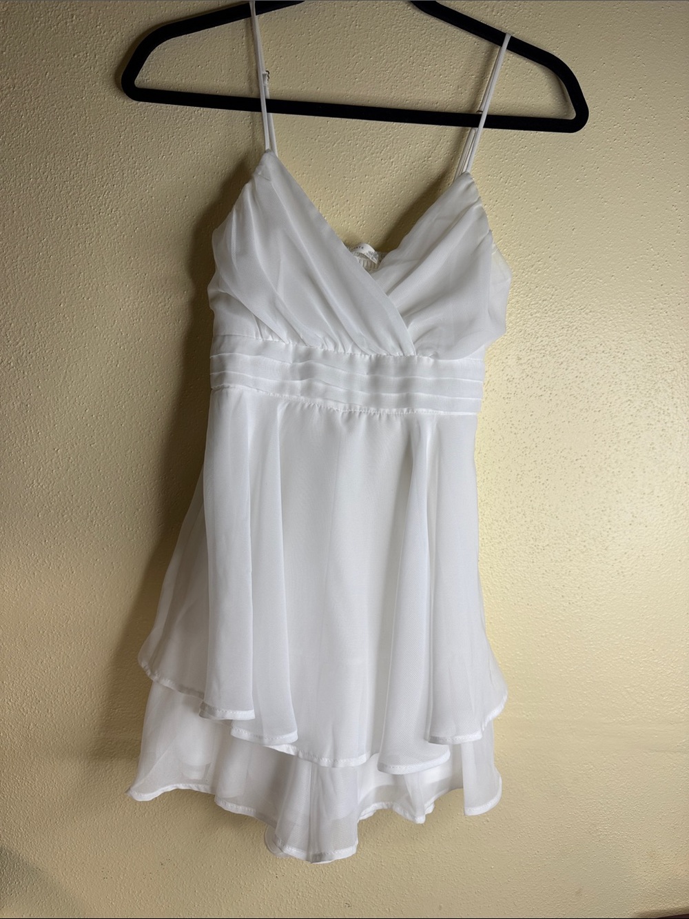 Altar'd State White Spaghetti-Strap Ruffle Mini Dress homecoming wedding